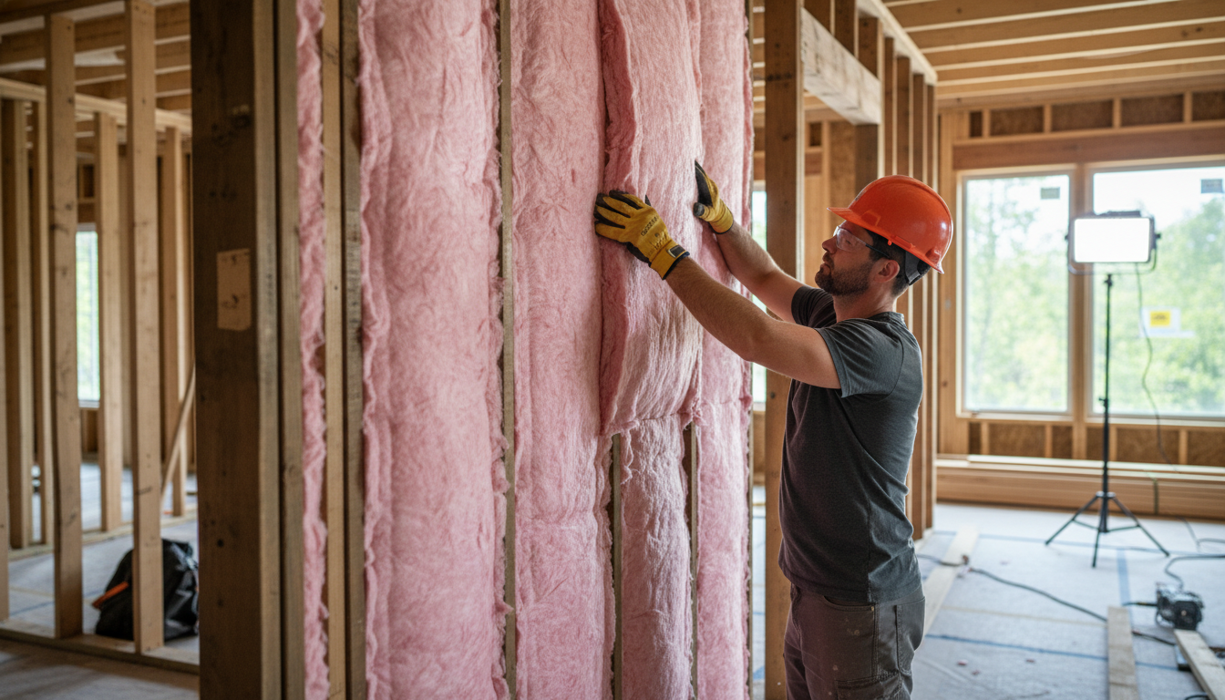 Man Adding Insulation On The Wall