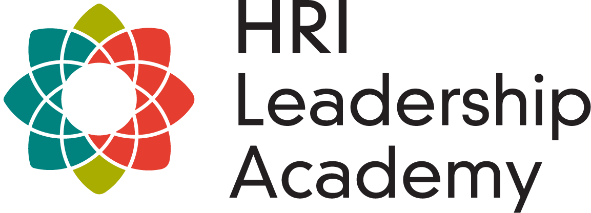 the logo for the hri leadership academy has a colorful flower on it .