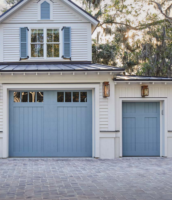 Premium wood-look garage door with durable cladding overlay in Bradenton, FL