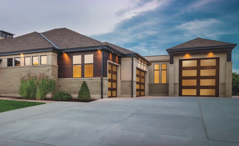 Wood garage doors constructed with full view glass in Sarasota, FL