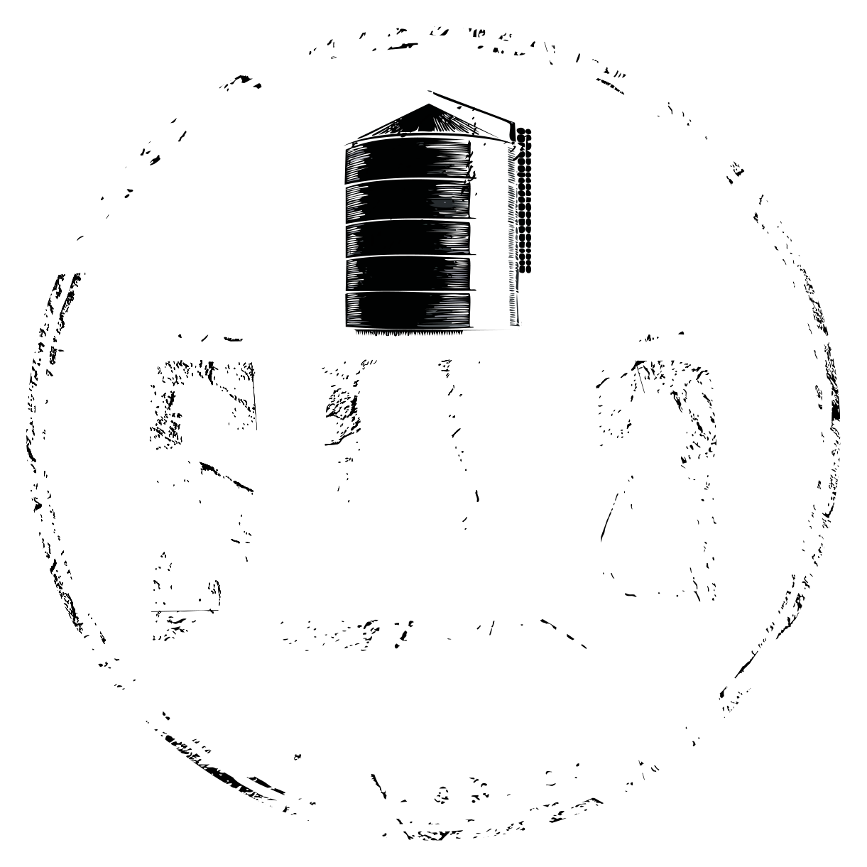 Logo for Silo Self Storage in Gunters, TN. Featuring a silo inside a circle with the company name.