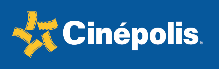Un logo azul para Cinepolis con una estrella amarilla.