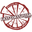 The logo for east coast pizza shows a slice of pizza