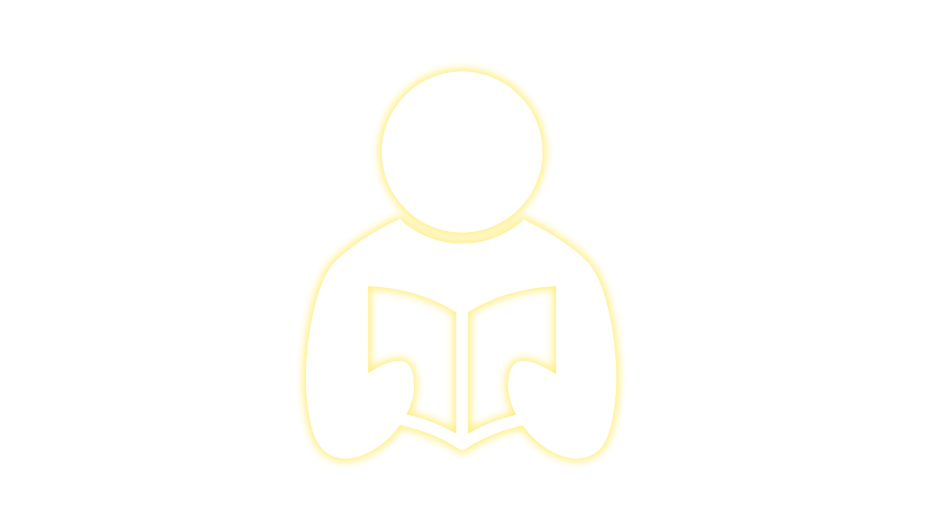 A yellow line drawing of a person reading a book.