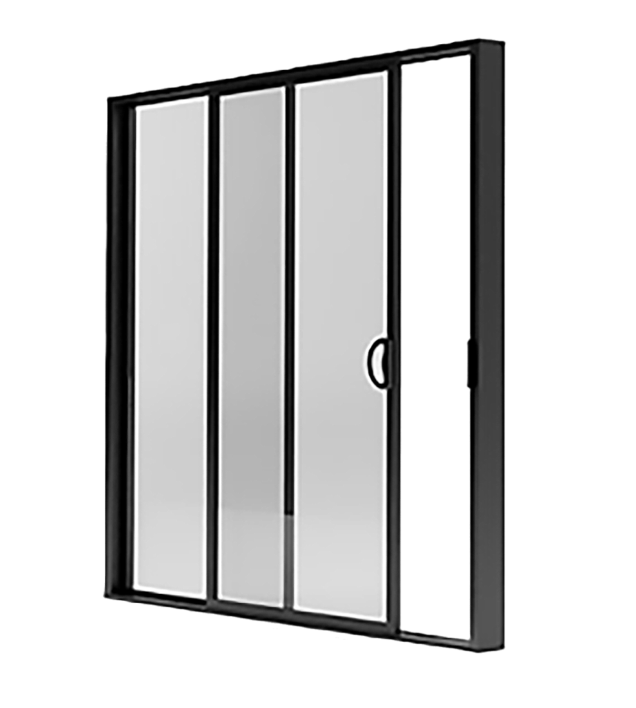 Black-framed Sliding Glass Shower Door With Three Panels, Partially Frosted, and a Black Handle — Datco Windows & Doors Pty Ltd In South Murwillumbah, NSW