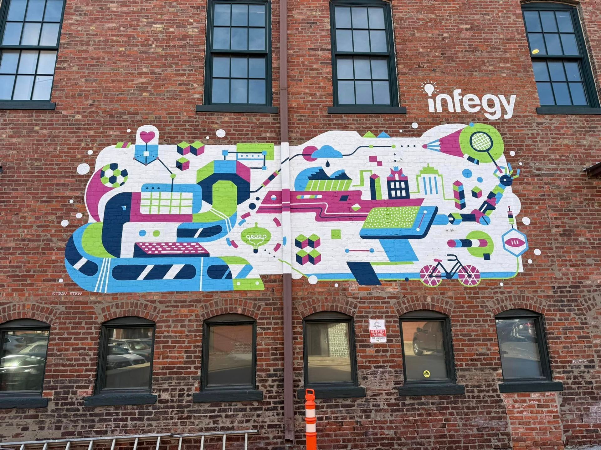 Mural on brick building with 