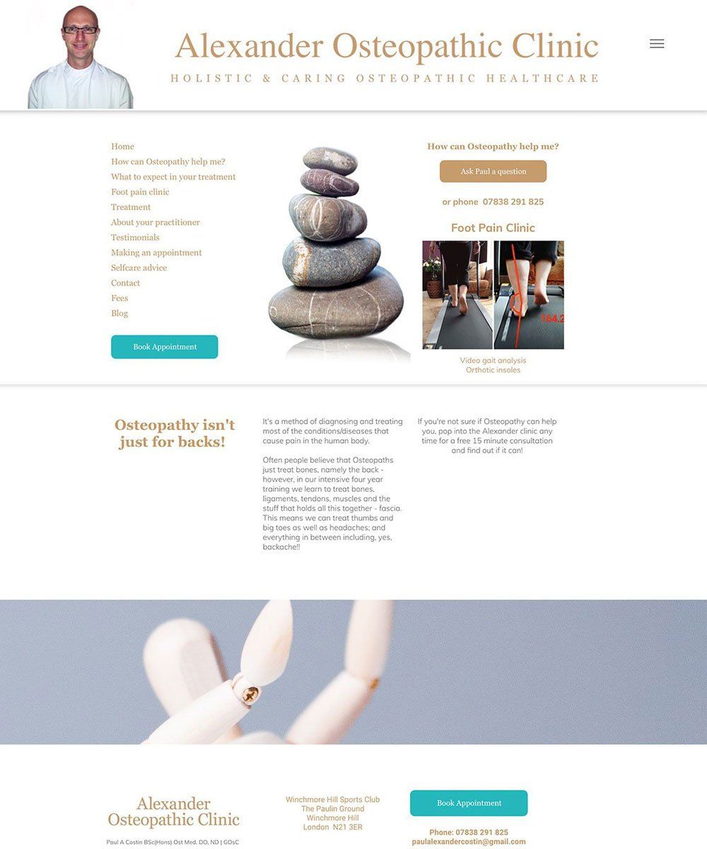 Alexander osteopathic clinic website design development