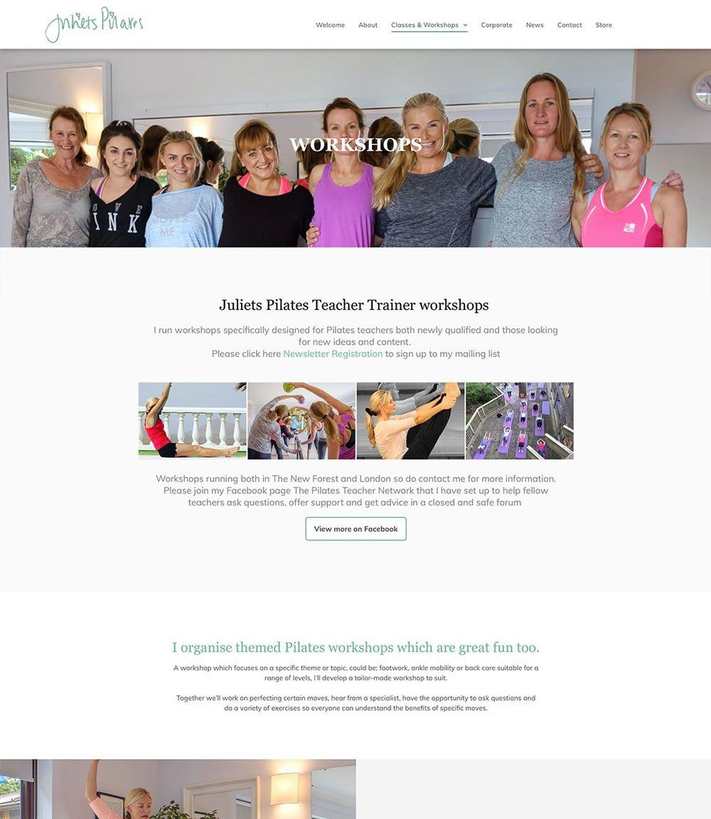 Juliet's Pilates website design development