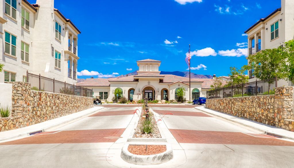 There is a large building in the middle of the street.