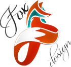 logo fox design con testo e icona volpe stilizzata