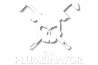 A white logo featuring a skull with crossed pipe wrenches behind it, captioned 