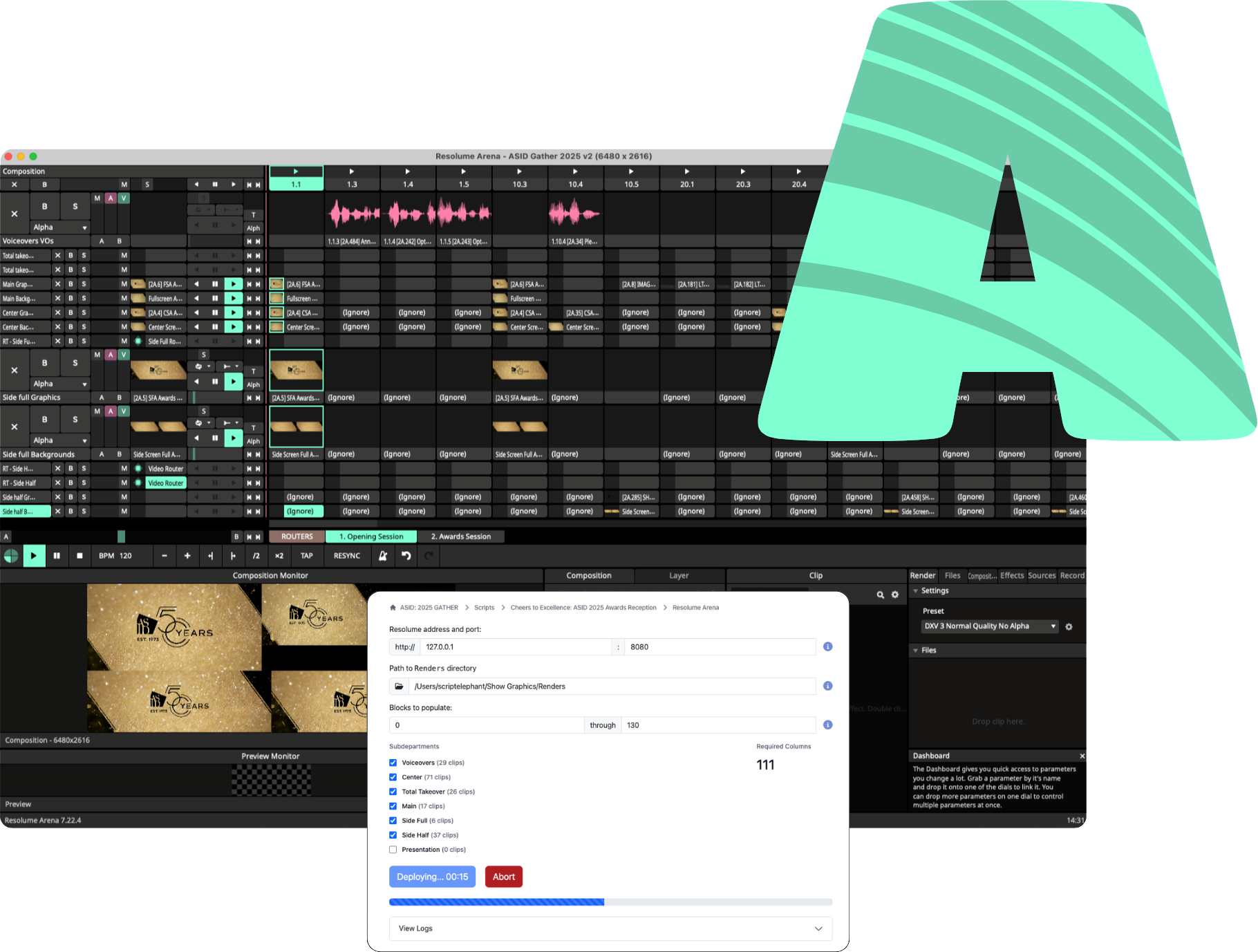 Audio editing software interface with a teal