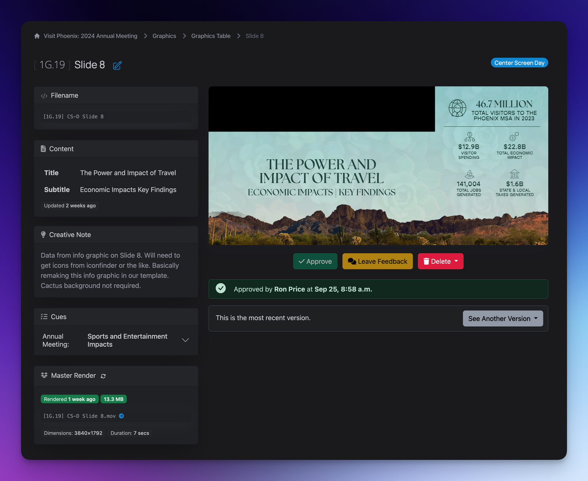 Script Elephant allows each graphic to be entered and reviewed by all stakeholders

