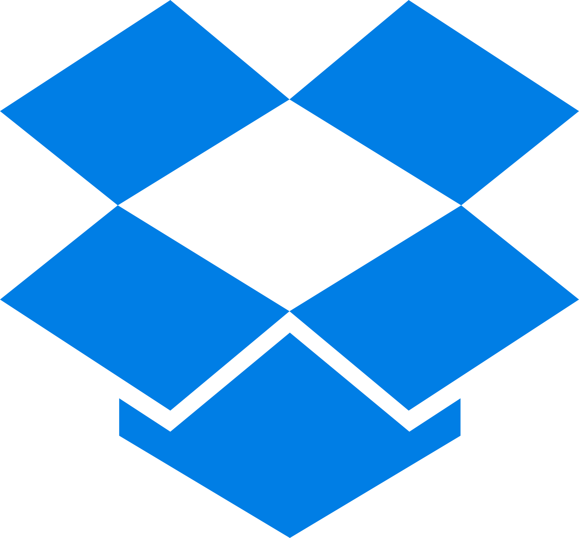 Blue and white Dropbox logo: open box with four sides.