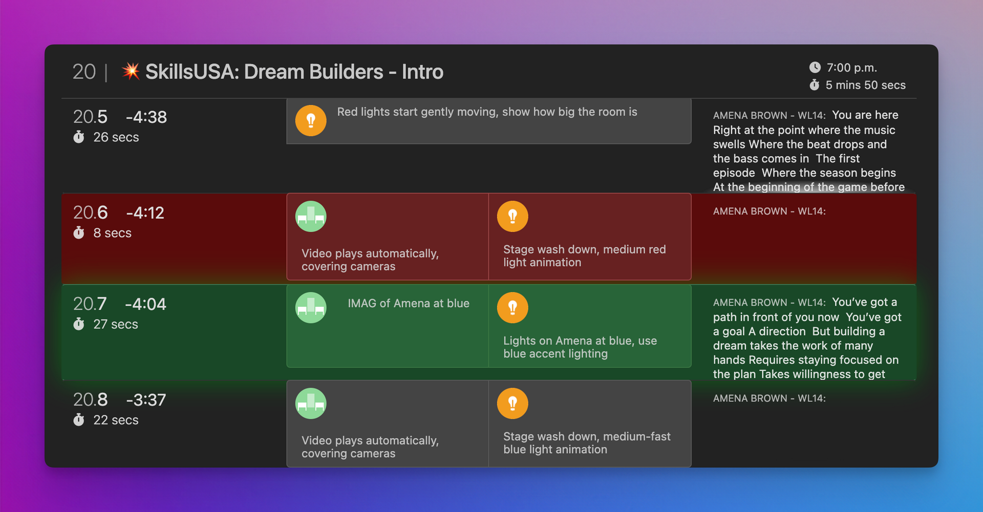 Progress board with colored sections indicating status of tasks.