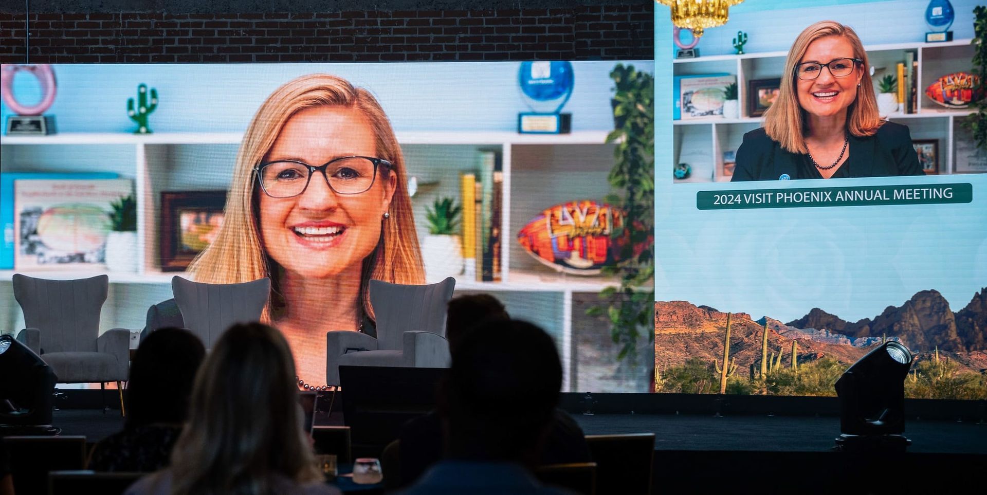 City of Phoenix Mayor, Kate Gallego, remotely included naturally into the event on the LED screen
