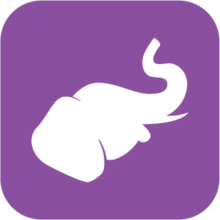 Script elephant logo bug; white elephant and purple box