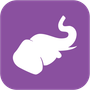 Script elephant logo bug; white elephant and purple box