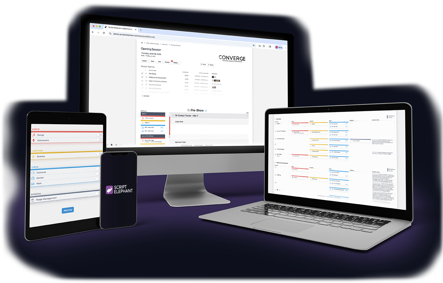 A desktop monitor, laptop, and mobile devices displaying a website and apps, showcasing cross-platform compatibility.