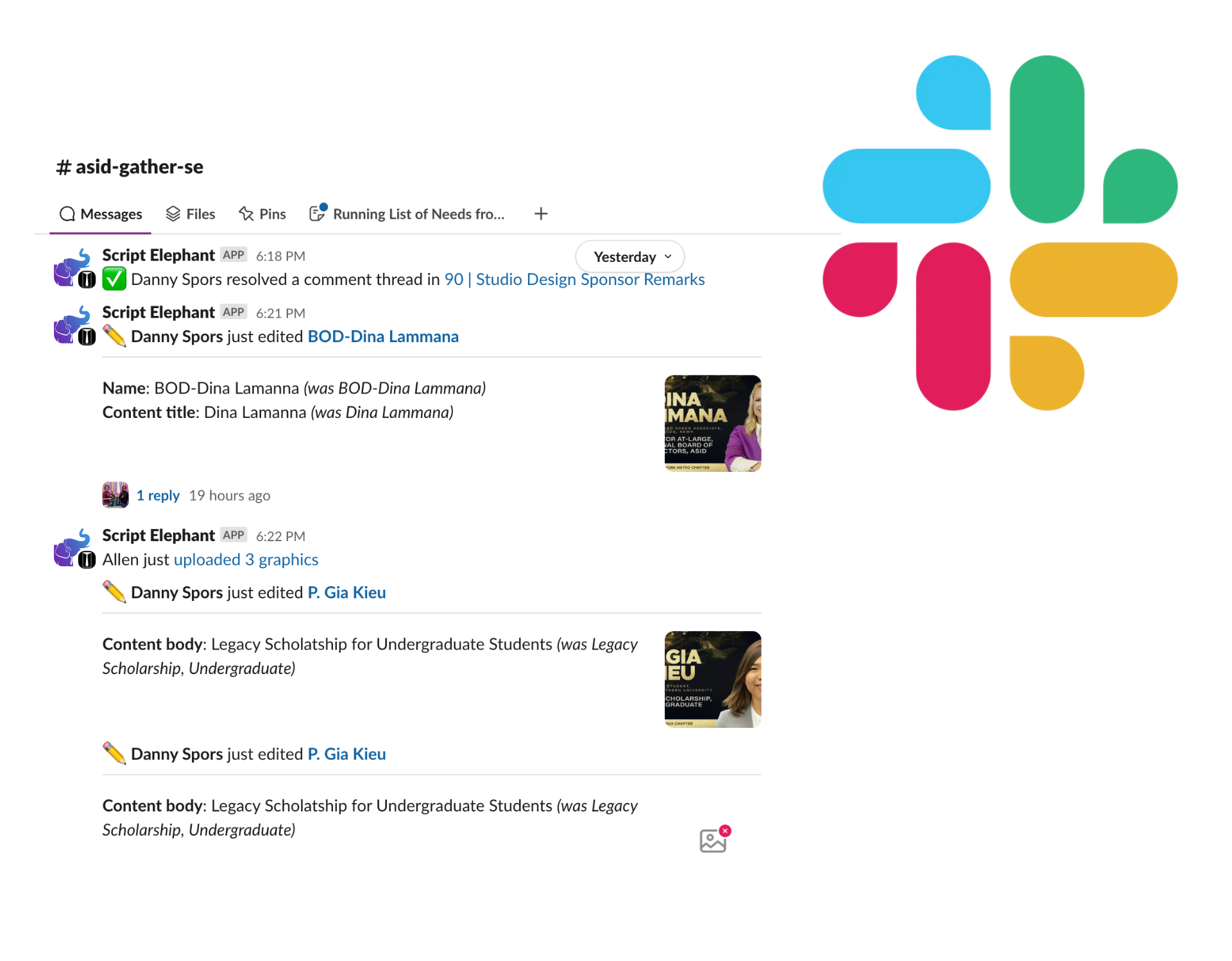 Slack integration in Script Elephant