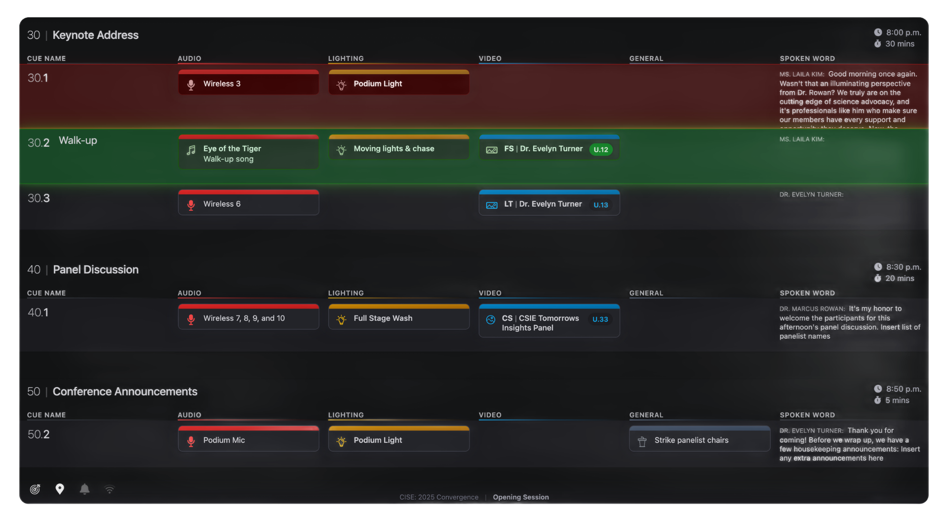 Run of show or rundown view in Script Elephant