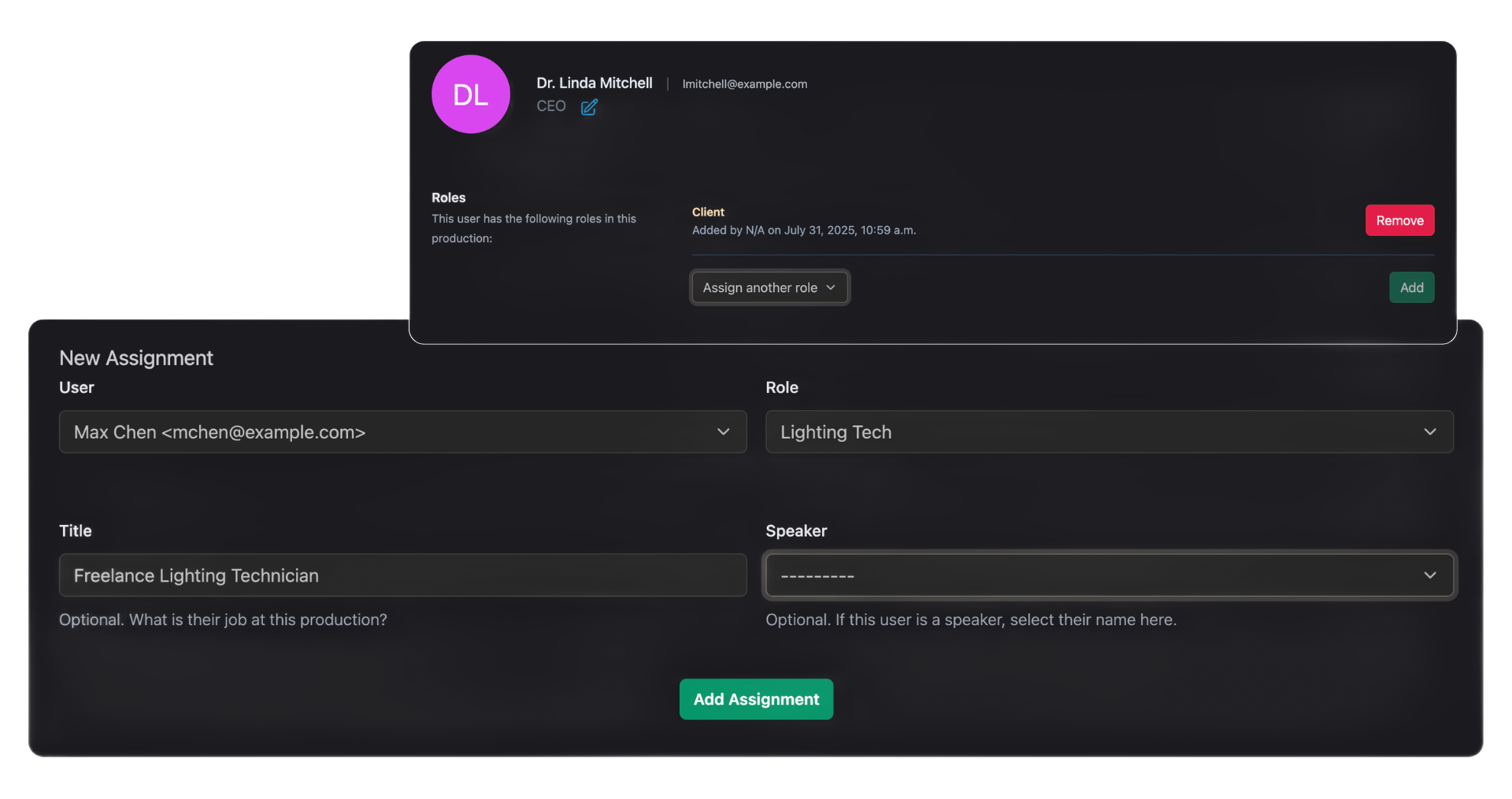 Add unlimited users into a production and assign particular roles and permissions
