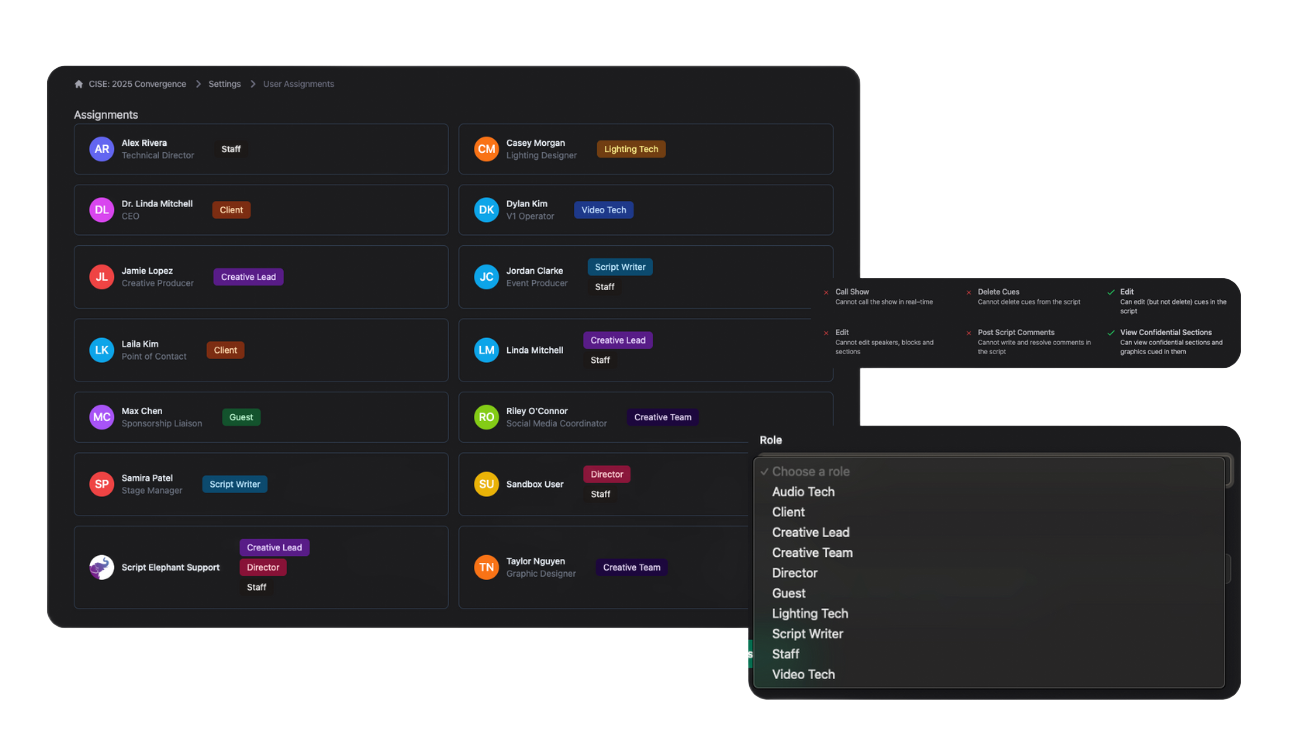 Productions in the Script Elephant dashboard
