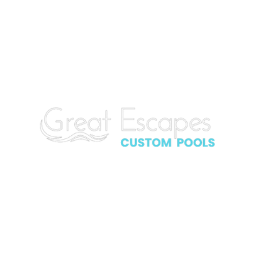 A logo for a company called great escapes custom pools.