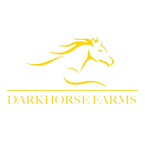 The logo for darkhorse farms shows a horse with a long mane