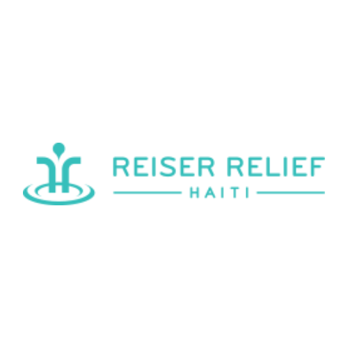 The logo for reiser relief haiti is a blue logo with a person in a circle.