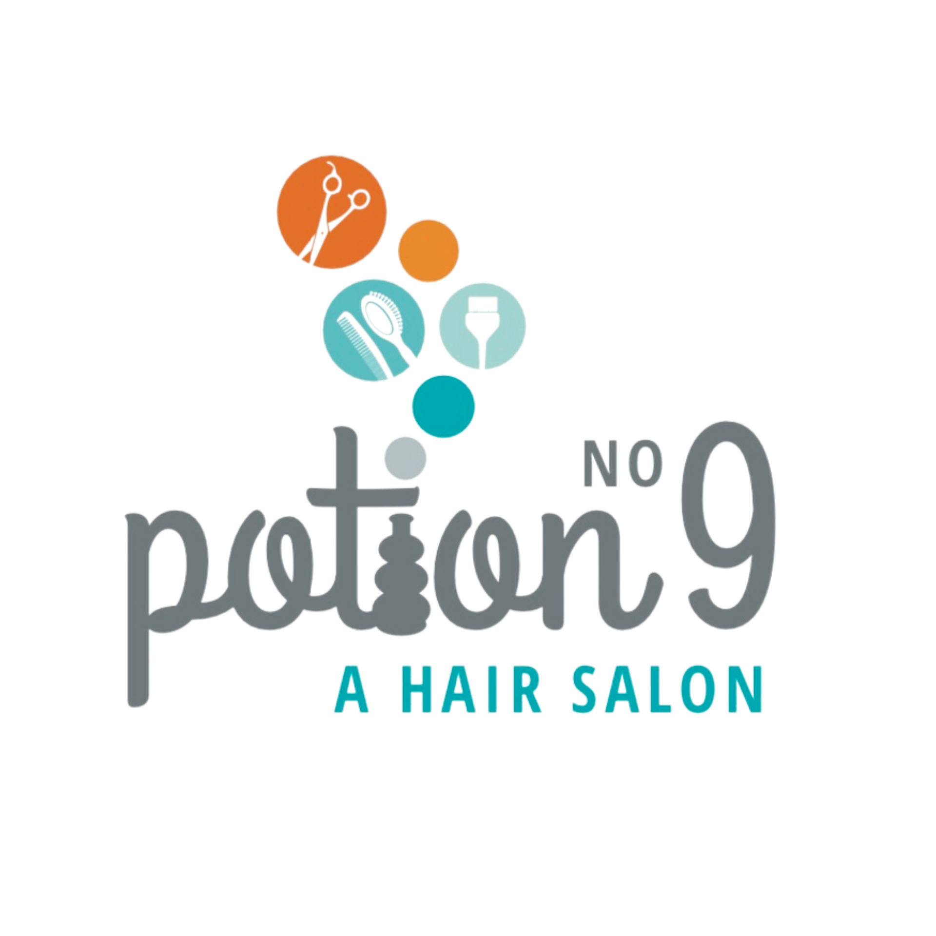 A logo for a hair salon called potion 9