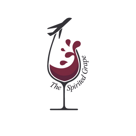 The logo for the spirited grape is a wine glass with a plane flying over it.