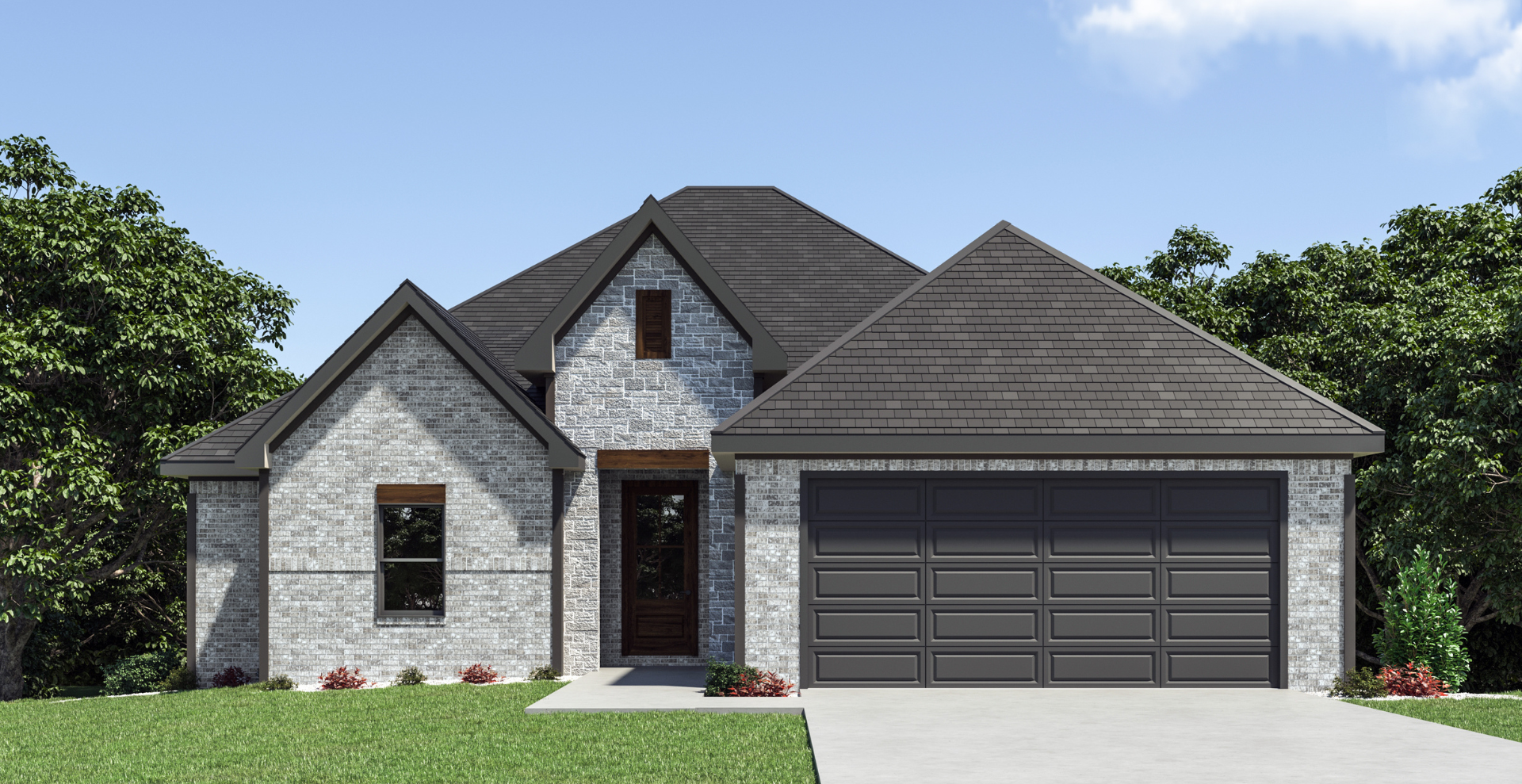 new construction home that is two story and lighter exterior colors. full of windows for natural light