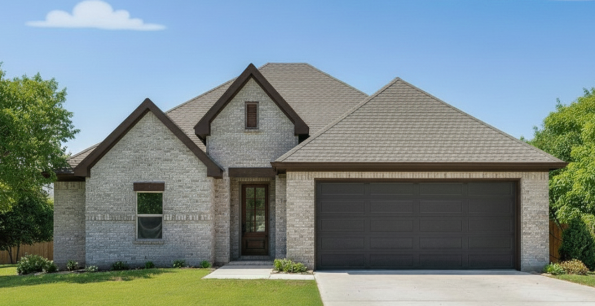 new construction home that is two story and lighter exterior colors. full of windows for natural light