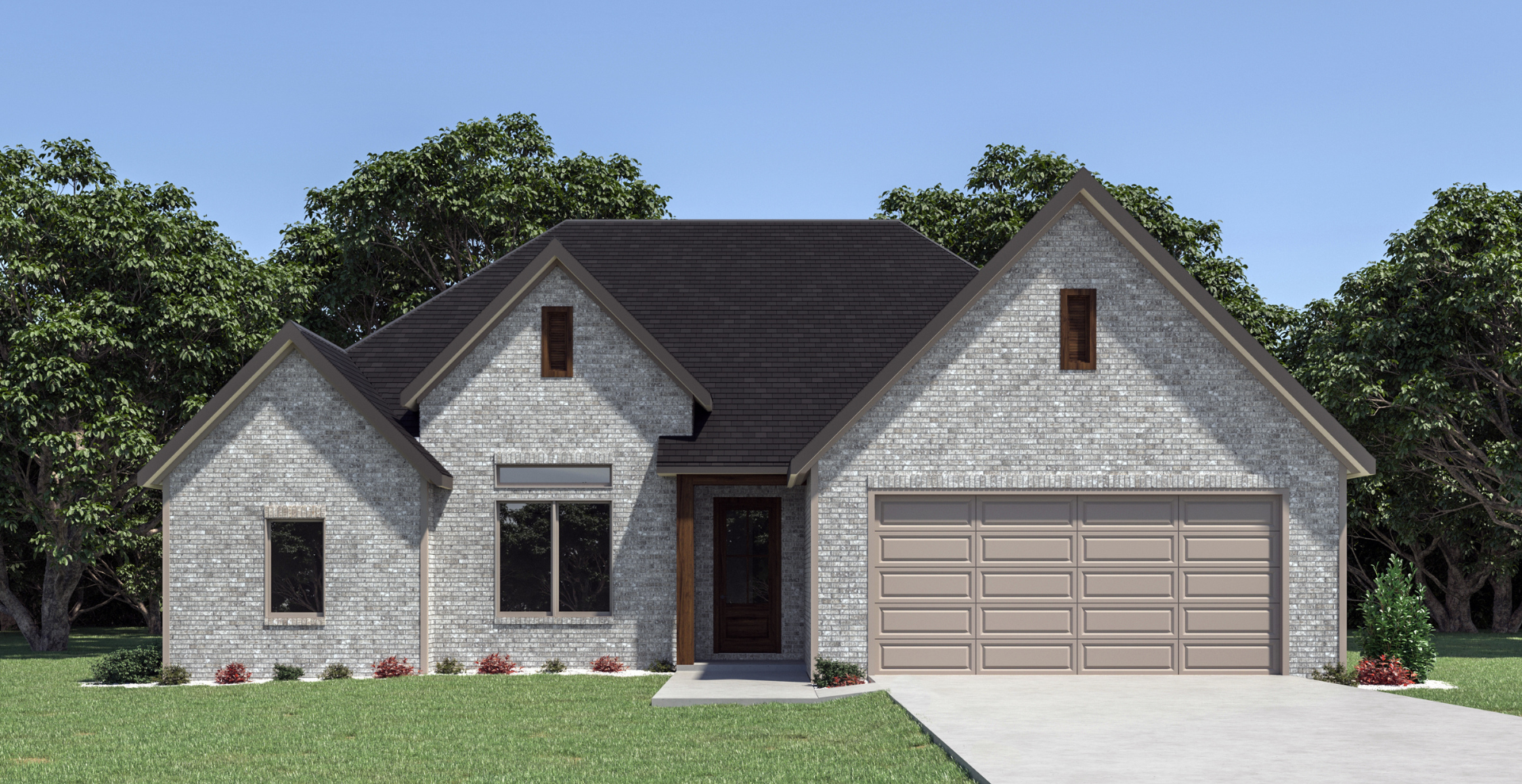 new construction home that is two story and lighter exterior colors. full of windows for natural light