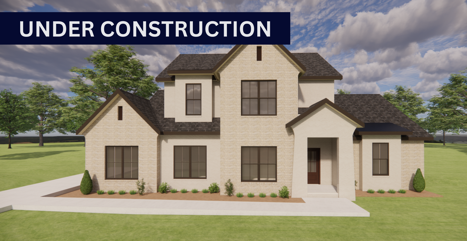 new construction home that is two story and lighter exterior colors. full of windows for natural light