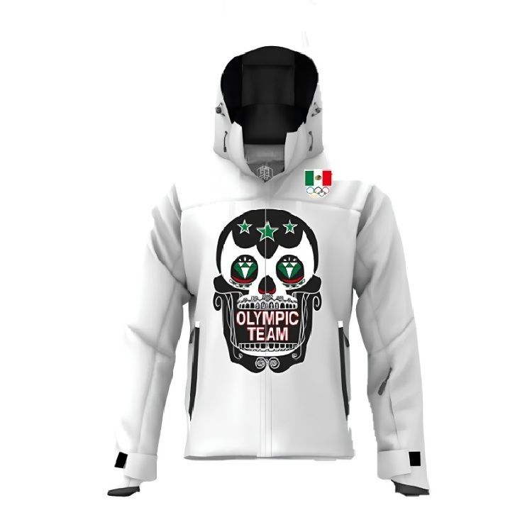 メカニカルストレッチプリント生地、中綿入りスキージャケット