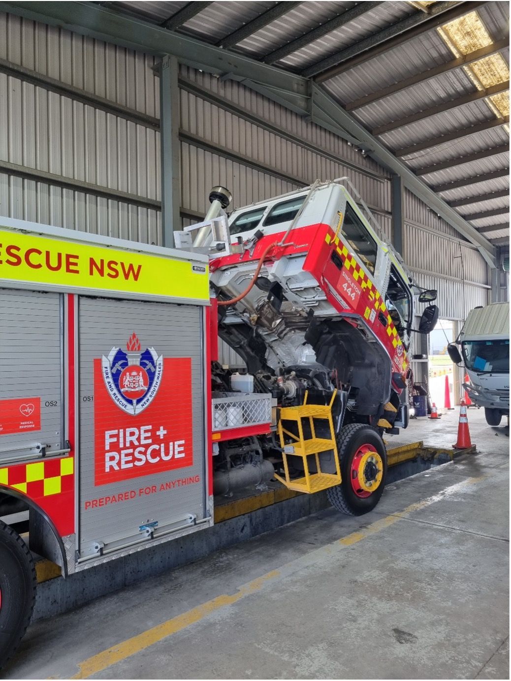 A Fire and Rescue Truck is Parked in a Garage — Valley Brake & Clutch In McDougalls Hill, NSW