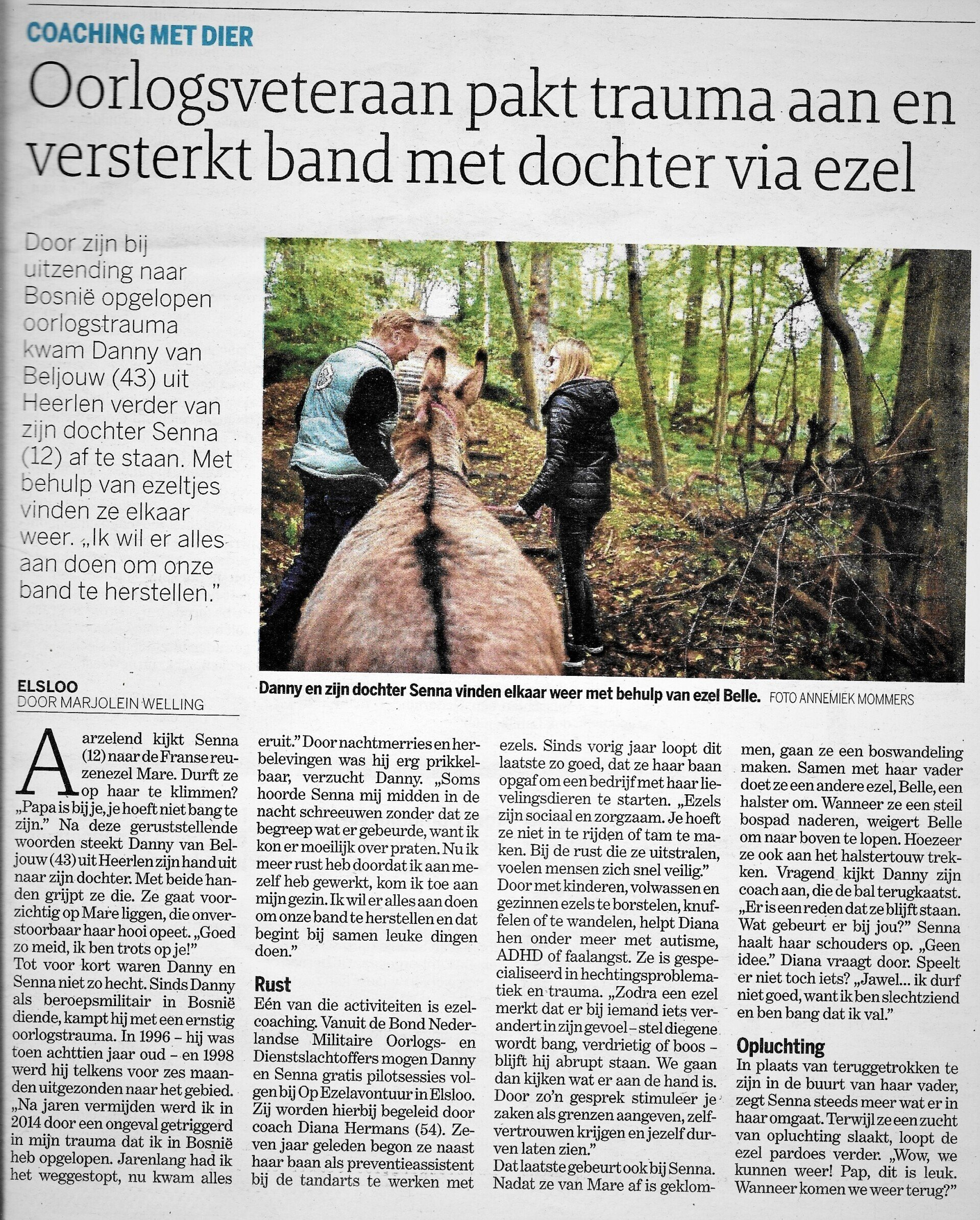 Een krantenartikel in de Limburger Trauma PTSS ex veteraan 