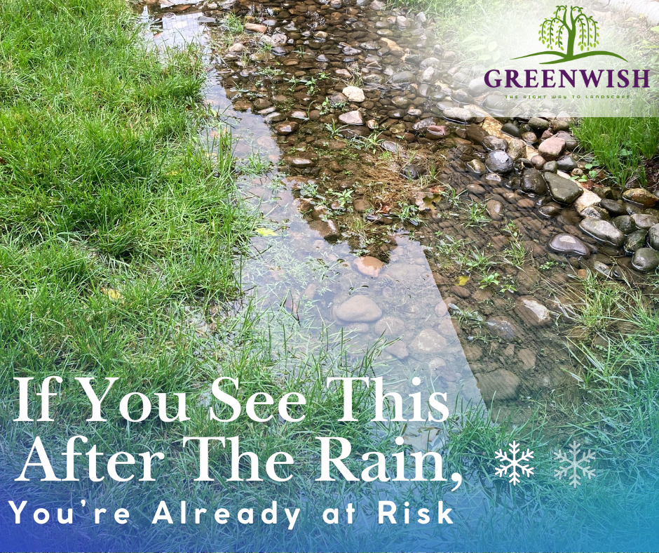 Stone patio with a built-in stone bench, garden, and up-lighting in a backyard at night.