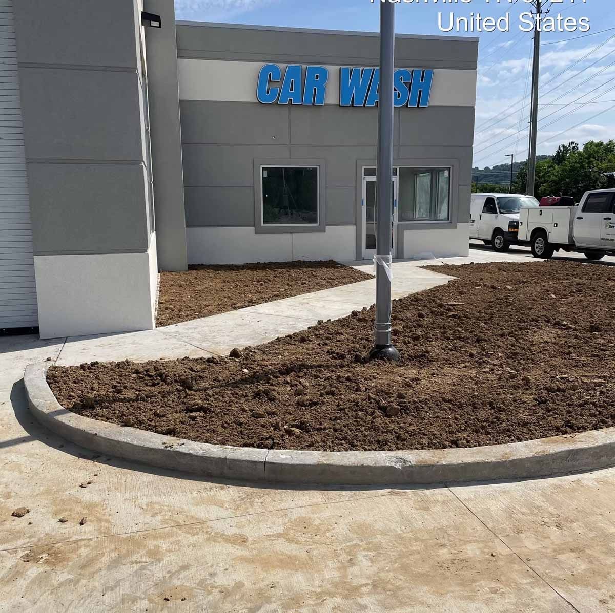 Car wash building with blue 