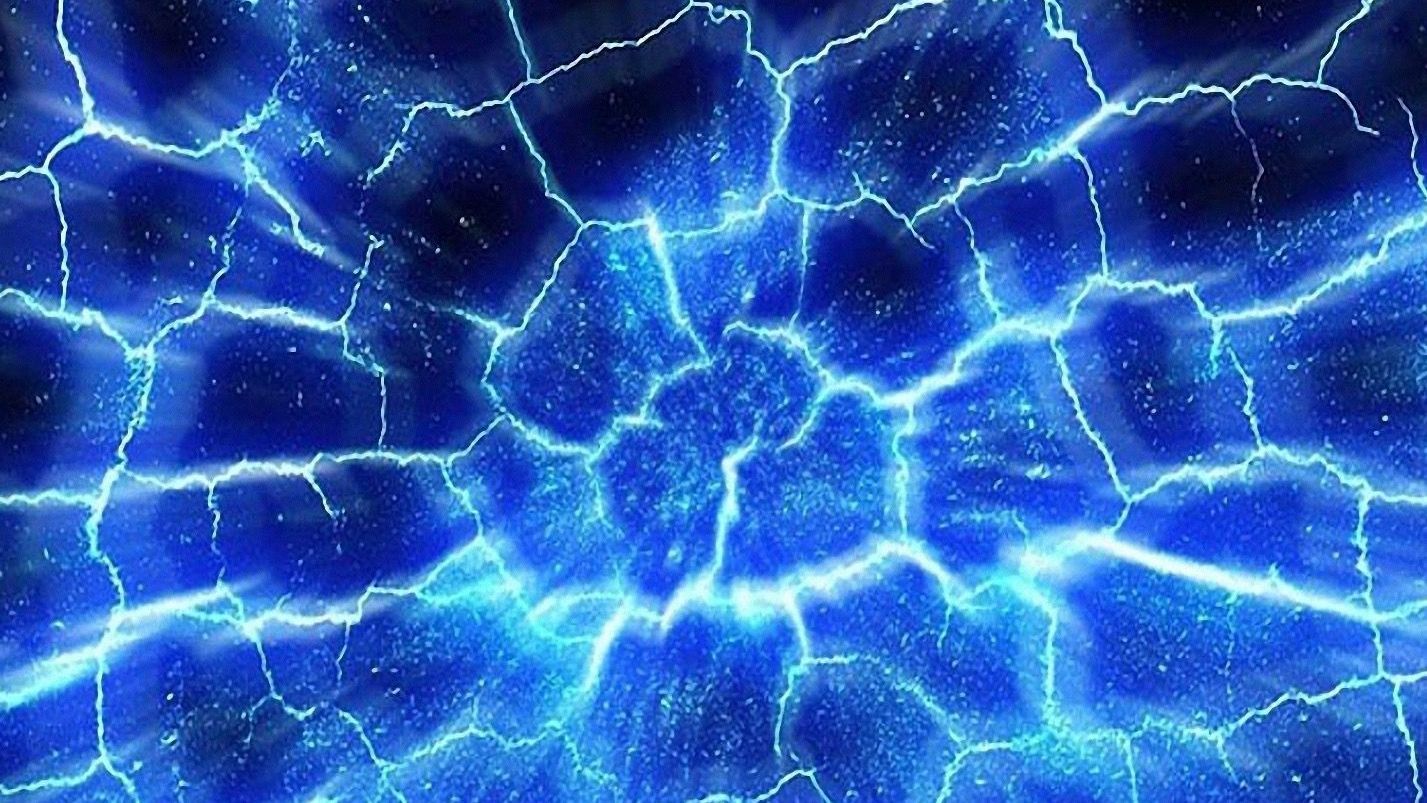 A blue lightning bolt is coming out of a hole in the ground.