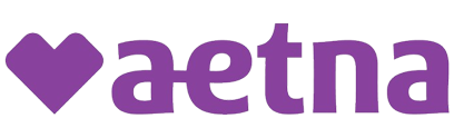 Aetna logo with a purple heart shape on the left, followed by the word