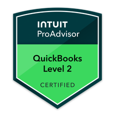 Intuit ProAdvisor QuickBooks Level 2 certified badge in green, black, and white