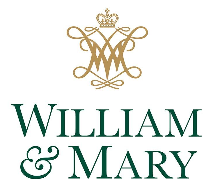 College of William & Mary logo featuring a gold royal crown and intertwined initials above green text reading WILLIAM & MARY.