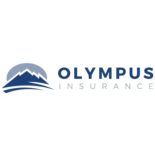 Olympus Insurance logo: blue mountain range in front of a blue and gray sun. Text reads 
