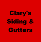 A red background with black text that says clary 's siding & gutters