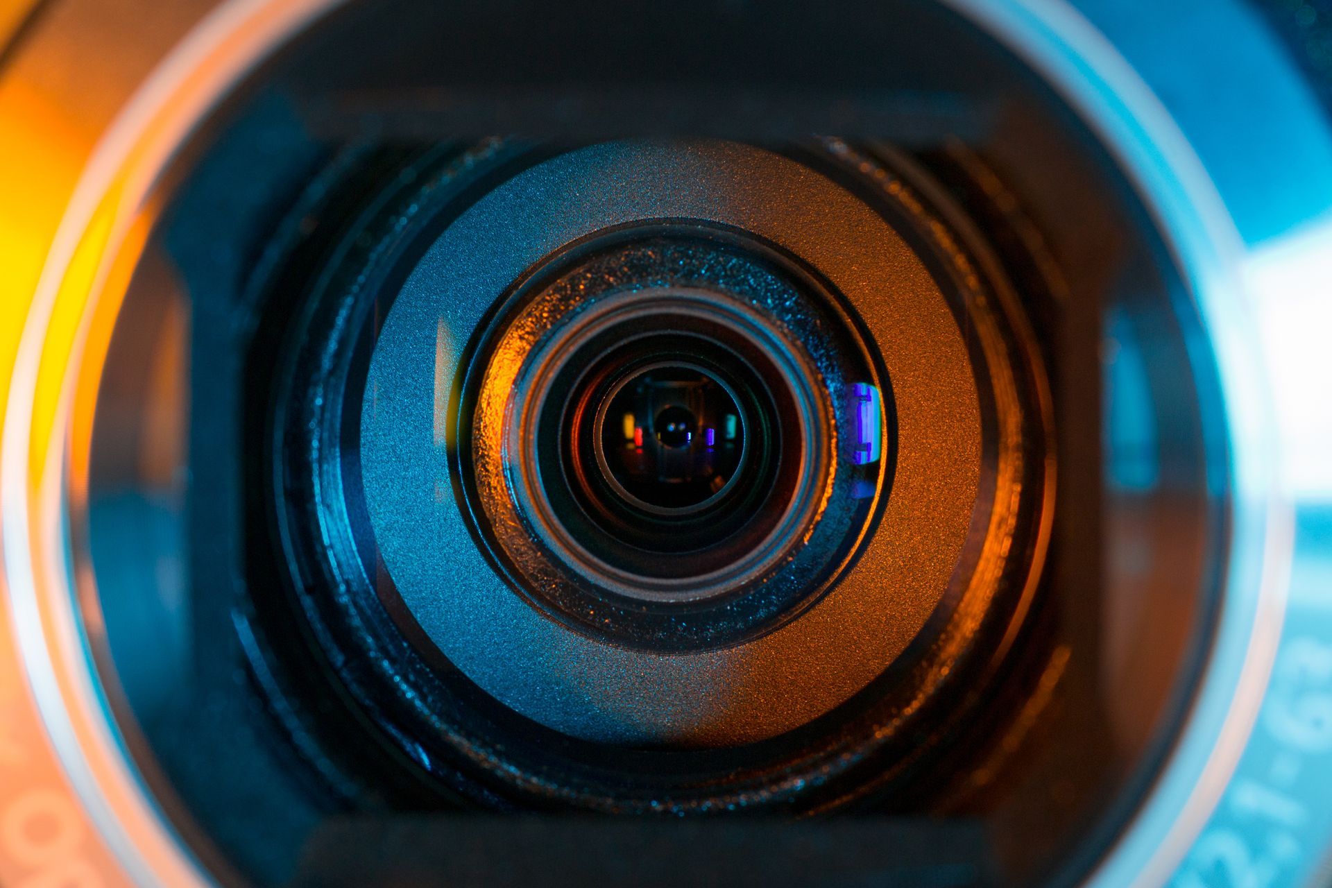 A close-up, centered view looking directly into the lens of a camera.