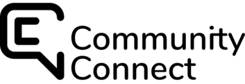 The logo for community connect is black and white.