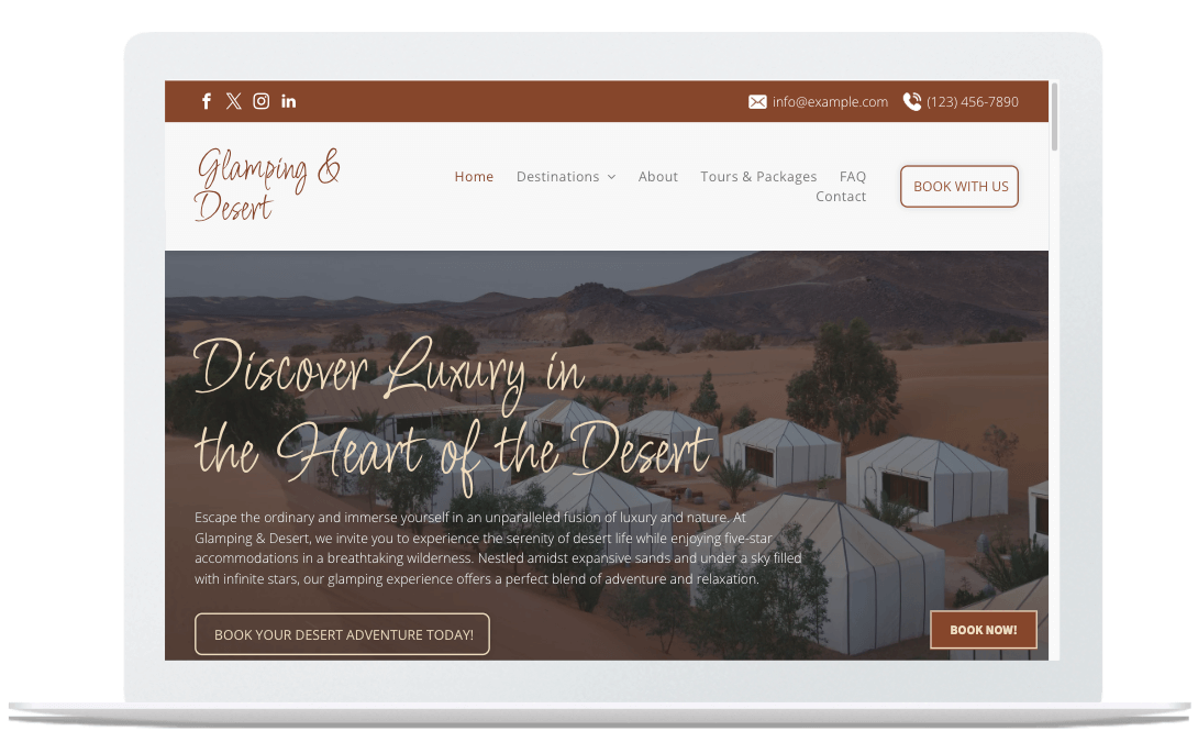 Free website template: Desert / Glamping theme